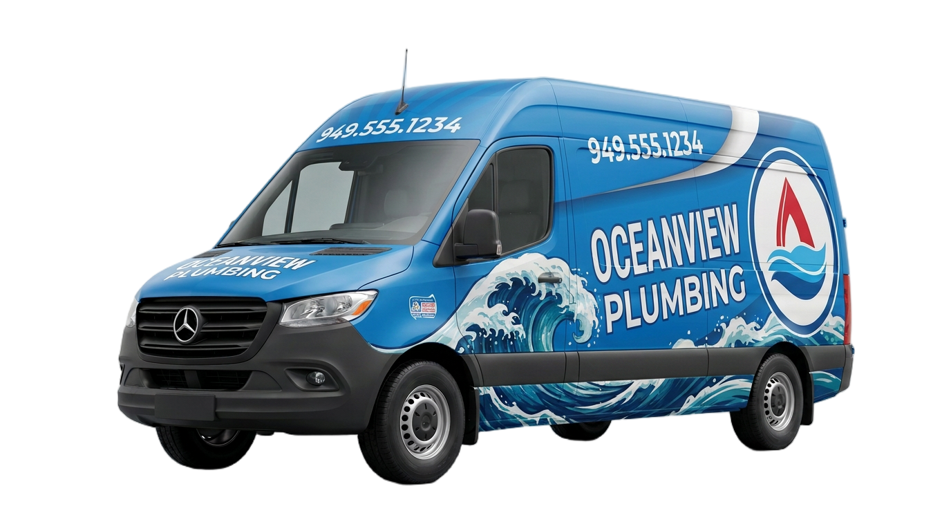 Blue service van with a wave wrap, ready for a south Orange County plumbing call